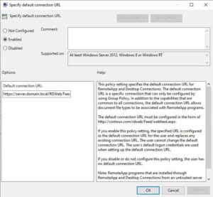 GPO Policy of Specify default connection URL